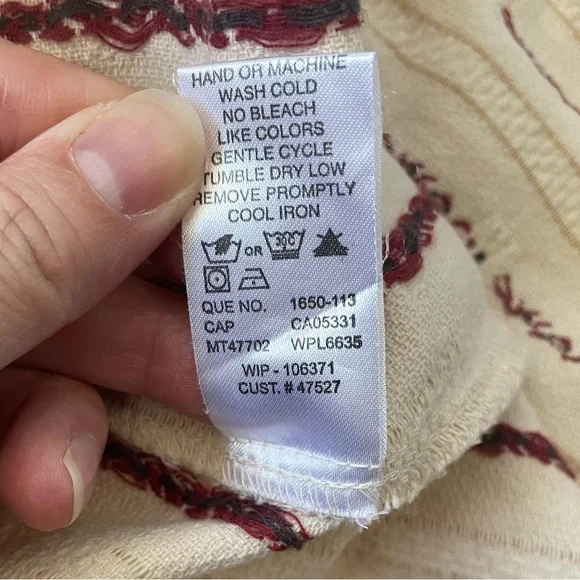 Vtg Woolrich Women’s Cream Burgundy/Red Tan Striped Cotton Button-Up Shirt Sz L - Picture 10 of 15